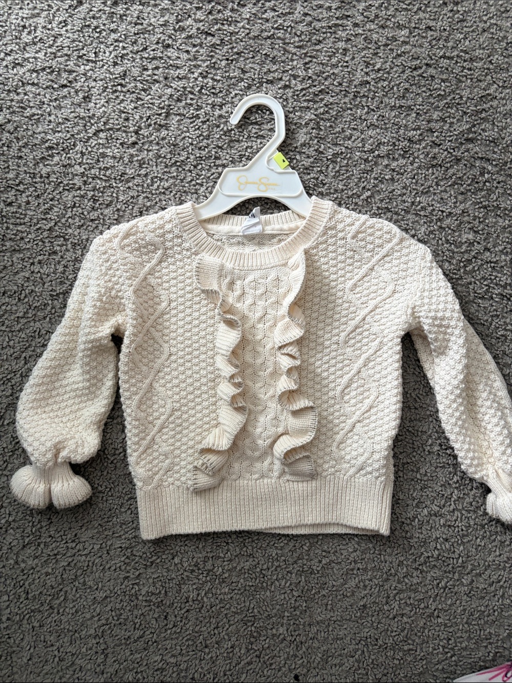 GAP Cream Ruffle Cable-Knit Crewneck Sweater